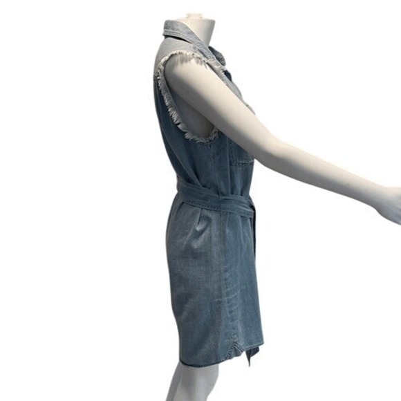 7 For All Mankind Chambray Sleeveless Belted Shirt‎ Dress Light Blue Size S - Picture 6 of 11